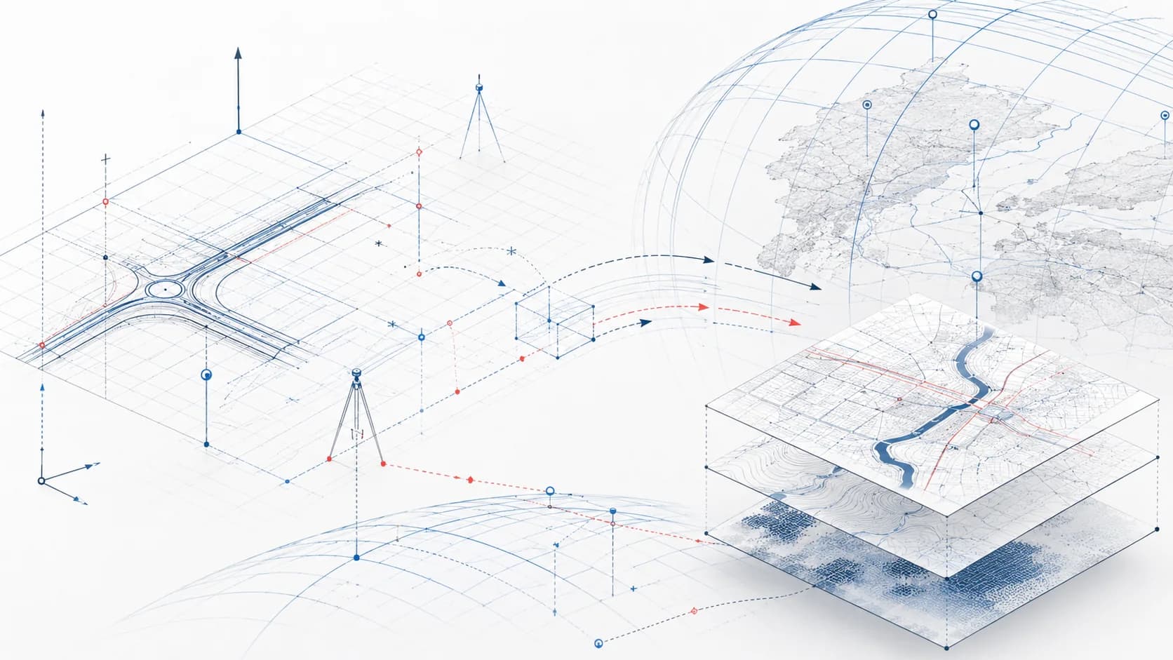 Technische Illustration zu Koordinatensystemen, CAD und GIS